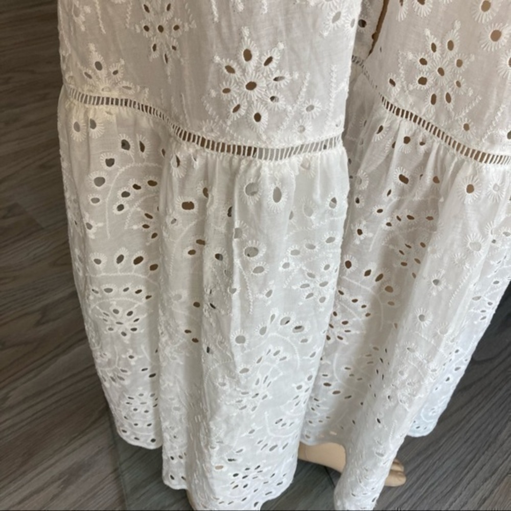 ✨White embroidery lace ruffle hem long maxi dress 👗 M - Picture 12 of 12